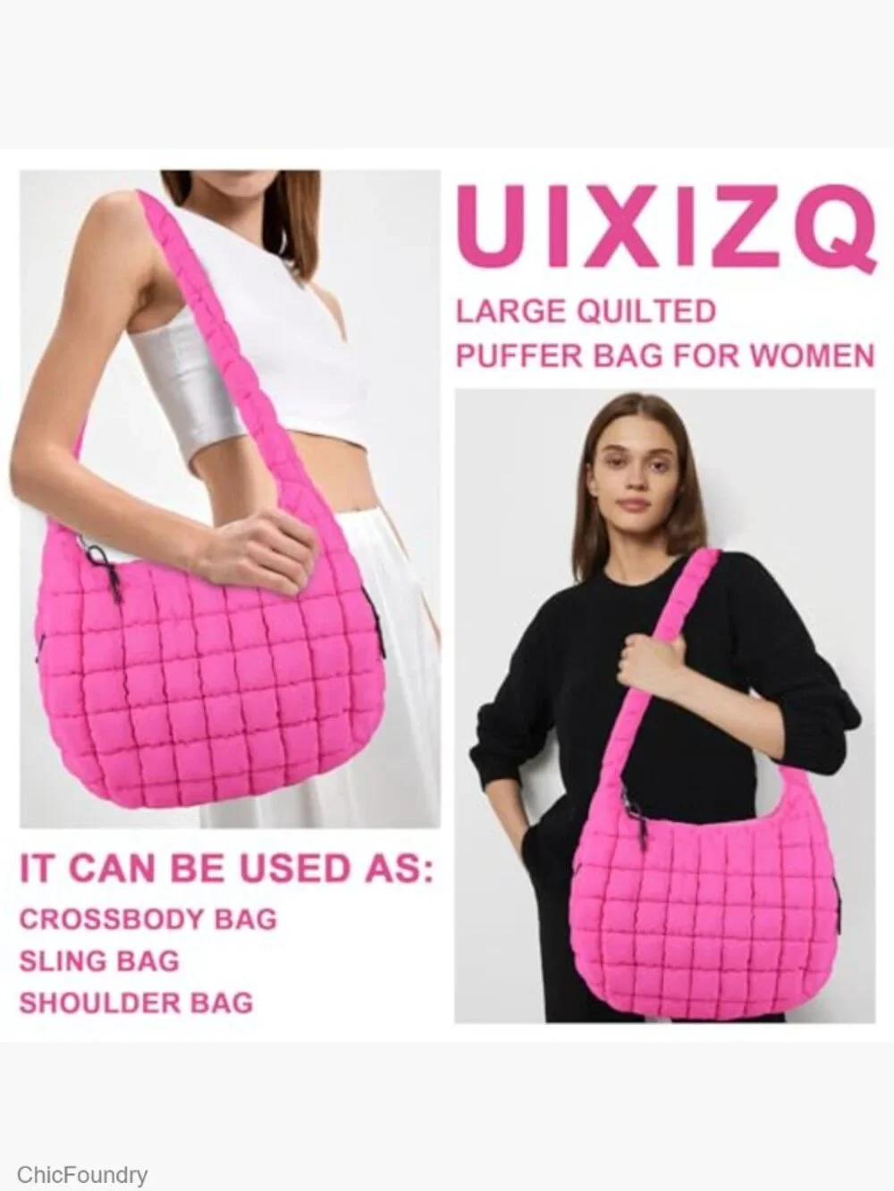 Quilted Puffer Tote Bag Crossbody Shoulder Hobo Lightweight Nylon Carryall